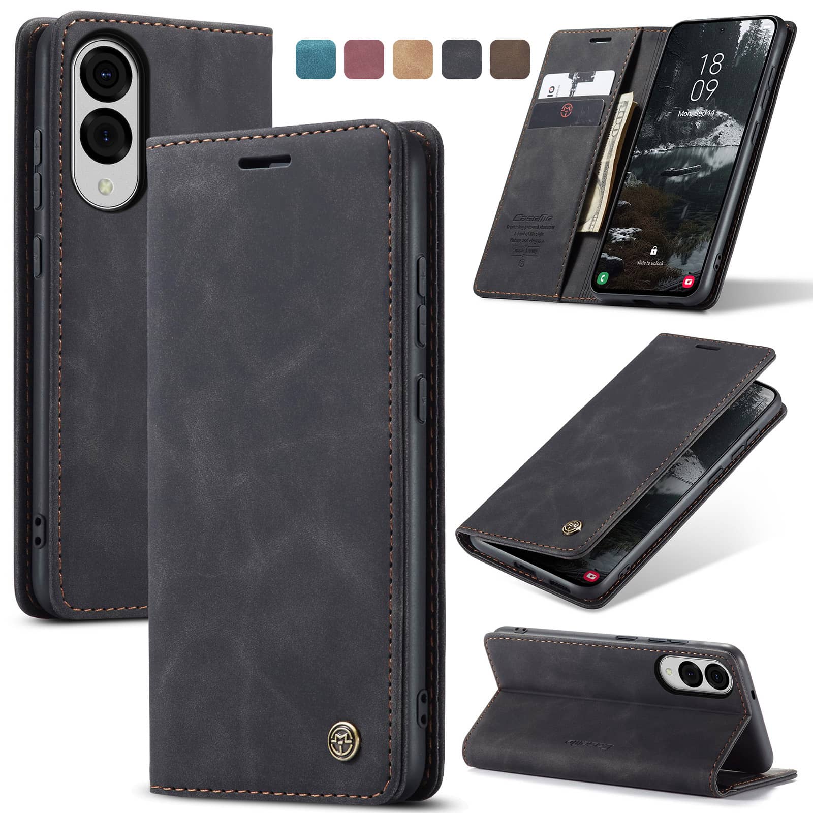 Leather Folio Wallet Case - Capa carteira flip para Samsung Galaxy