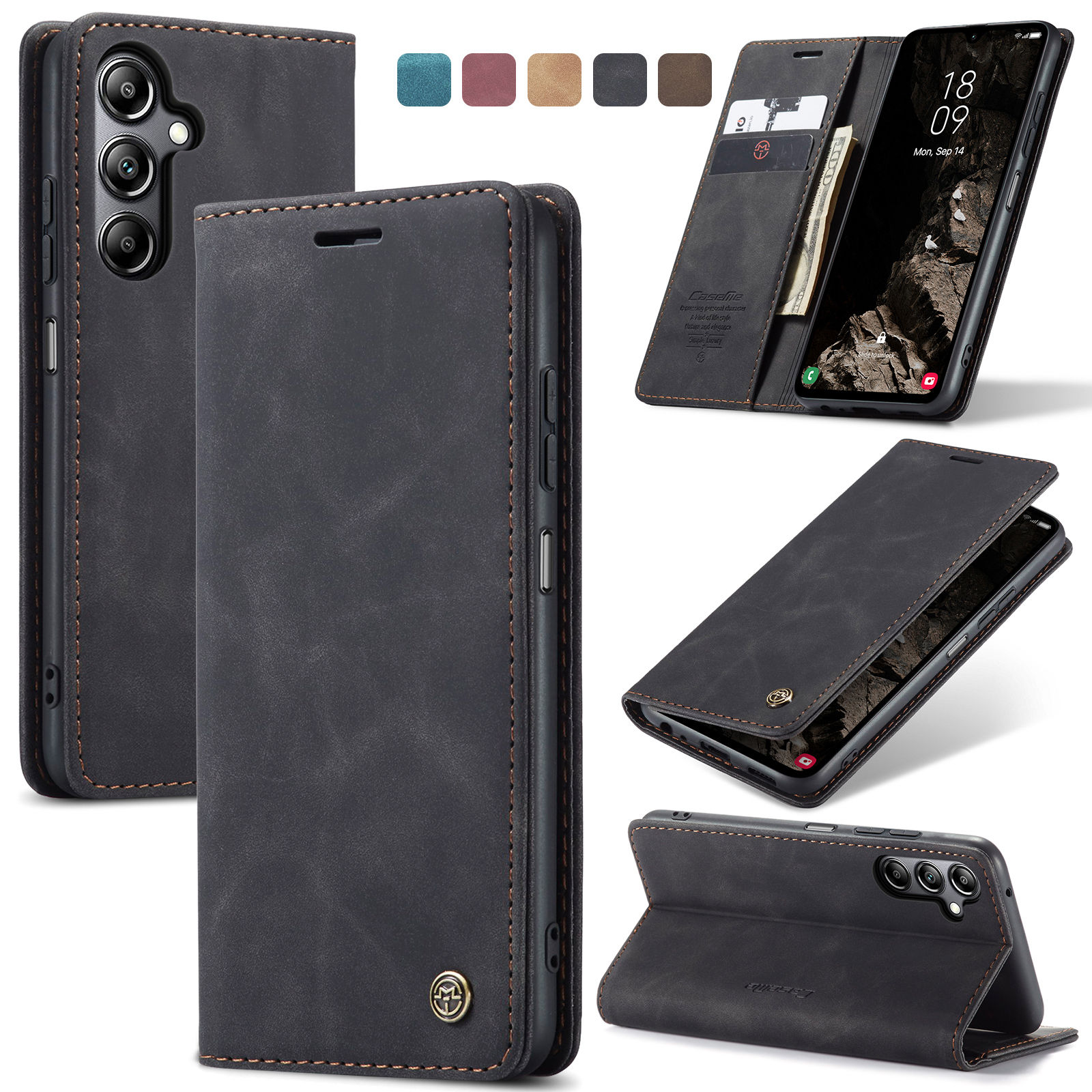 Leather Folio Wallet Case - Capa carteira flip para Samsung Galaxy