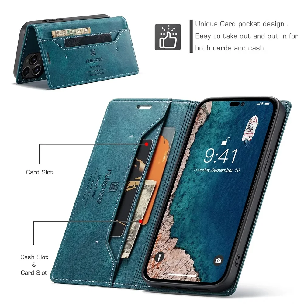 Casos de couro para iphone 16  - Leather Folio Wallet Case avaliação e preço